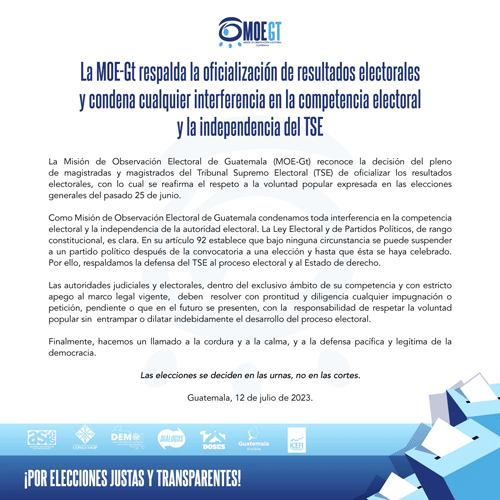 Comunicado La Moe Gt Respalda La Oficializaci N De Resultados