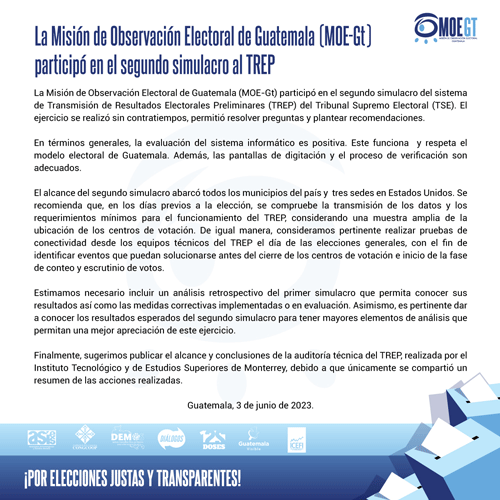 Comunicado La Misión de Observación Electoral de Guatemala (MOEGt